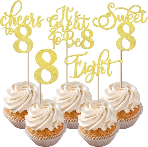 Vista 60 de Rsstarxi Paquete de 30 adornos para cupcakes de 6º cumpleaños con purpurina negra de seis Hello 6 para cupcakes Cheers to 6 años de edad