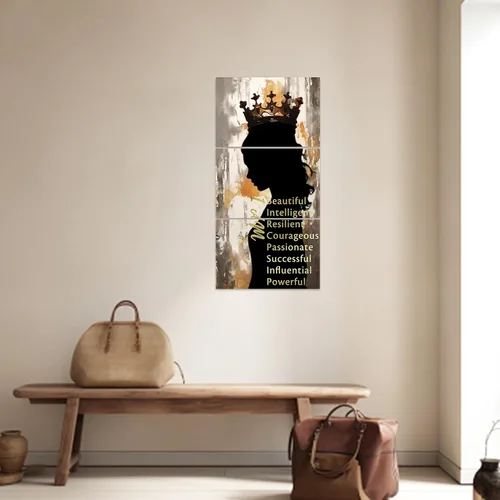 Vista 2 de ZXHYWYM Arte de pared afroamericano de 3 piezas, imágenes de mujeres negras, pinturas de corona dorada, lienzo motivacional para sala de estar