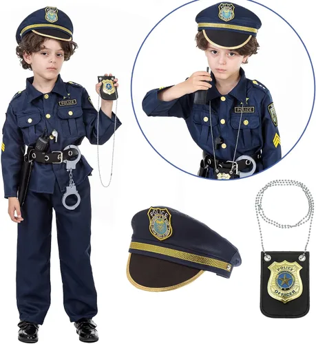 Vista 6 de Police Officer Costume for Kids, Deluxe Play Kit for Boys Girls, Halloween Role Play Costume