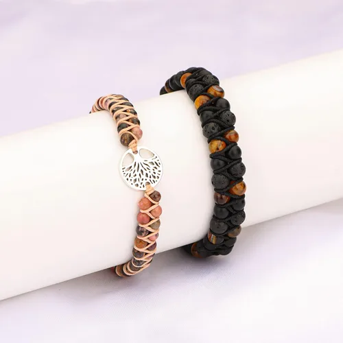 Vista 6 de Pulsera de cuentas para mujeres y hombres, regalos de pareja para novio, novia, marido, esposa, piedra natural, alivio del estrés, ojo de tigre