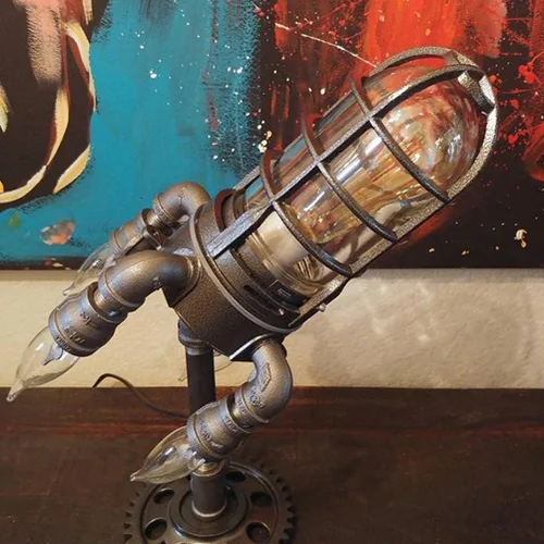 Vista 4 de Lámpara de cohete Steampunk industrial steampunk lámpara nocturna decoración del hogar para sala de estar, dormitorio, oficina, Moderno