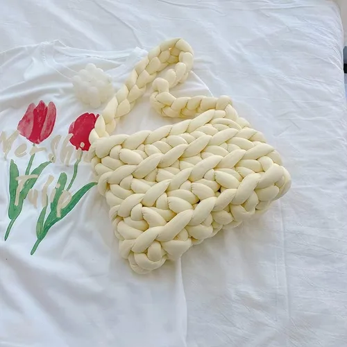 Vista 2 de Bolso de punto grueso bolso de hombro cruzado suave de lana estilo espacial, bolso de mensajero tejido para mujer