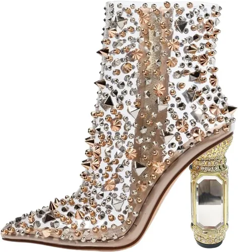 Vista 40 de FSJ Botas de tacón alto con punta puntiaguda para mujer, con tacón alto, con cremallera lateral brillante, estilo casual, para uso diario, zapatos