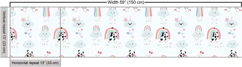 Vista 3 de Ambesonne Tela de panda por The Yard, Doodle Style Cheerful Time Personajes, unicornio, nubes, lluvia y corazones dibujados a mano, tela decorativa