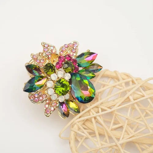 Vista 6 de Anillos de lujo para mujer, con diseño de hojas de cristal austriaco, para cóctel, elástico, ajustable, accesorios de joyería