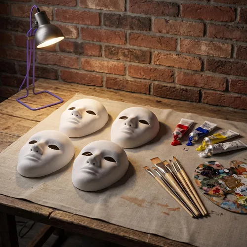 Vista 7 de Máscara de papel blanco liso para proyectos de arte de pintura