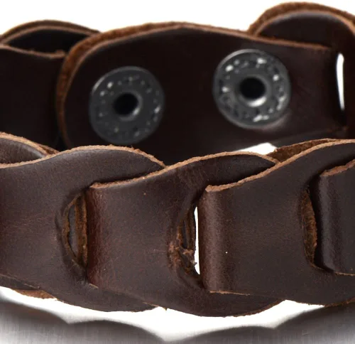 Vista 2 de COOLSTEELANDBEYOND Pulsera de cuero marrón para hombre con botones a presión, Cuero, no aplica