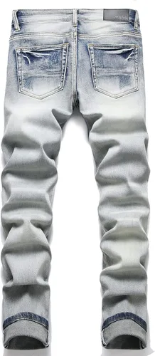 Vista 2 de OIIIO - Jeans elásticos rasgados de ajuste regular para hombre