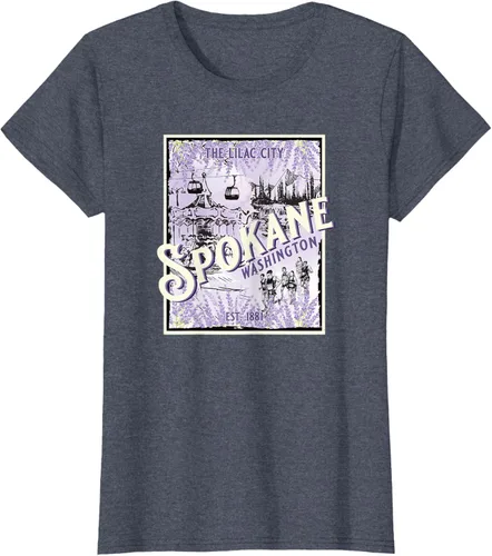 Vista 10 de Camiseta vintage Spokane Washington The Lilac City Carousel Waterfall, Negro