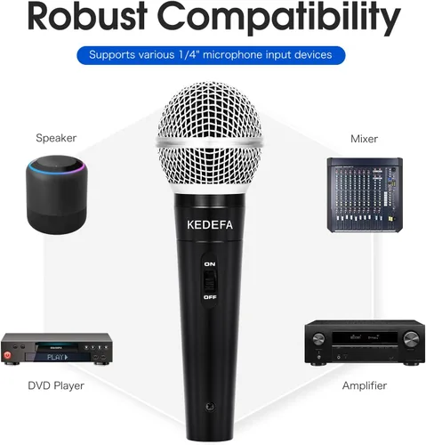 Vista 6 de KM88 Micrófono de karaoke de mano con cable, micrófono vocal dinámico super cardioide con cable de audio XLR desmontable de 13.12 pies e interruptor