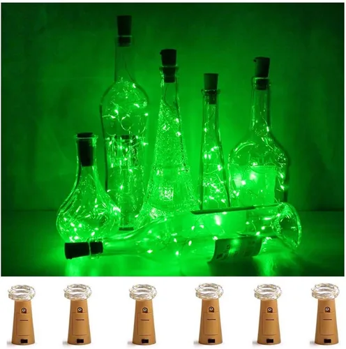 Vista 13 de Luces para botella de vino con corcho, paquete de 6 unidades, funciona con pilas, 15 luces LED en forma de corcho, alambre plateado, miniluces
