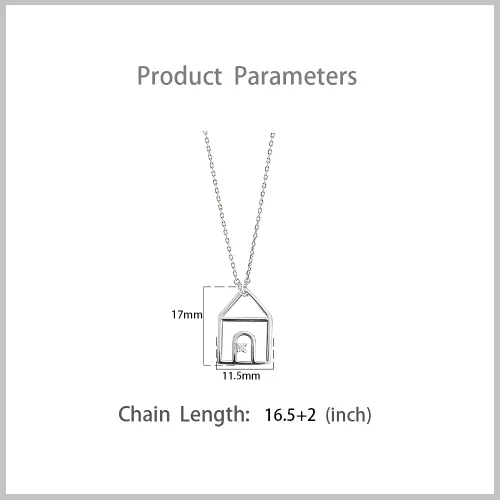 Vista 5 de Pequeño collar de casa para mujeres y niñas, plata de ley S925 con circonita cúbica, colgante ajustable, hipoalergénico, delicado, joyería