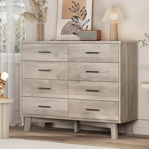 Vista 12 de Xixini Cómoda para dormitorio, cómoda moderna de 6 cajones con base resistente en forma de X, organizador de almacenamiento de ropa doble de madera