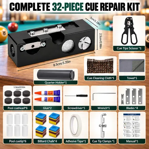 Vista 5 de Kit de reparación de puntas de taco de billar de 32 piezas