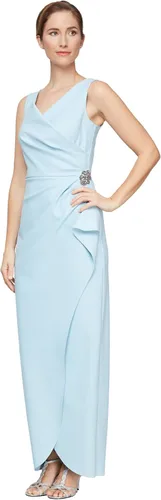 Vista 14 de Alex Evenings - Vestido largo adelgazante para mujer con falda lateral fruncida y volante en cascada Negro