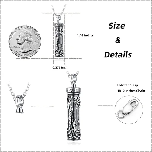 Vista 40 de Collar con colgante de urna de cenizas de cremación y árbol de la vida para mujer, plata de ley US1
