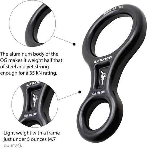 Vista 7 de Fusion Climb Aluminum Descender - Figure 8 Descender Black