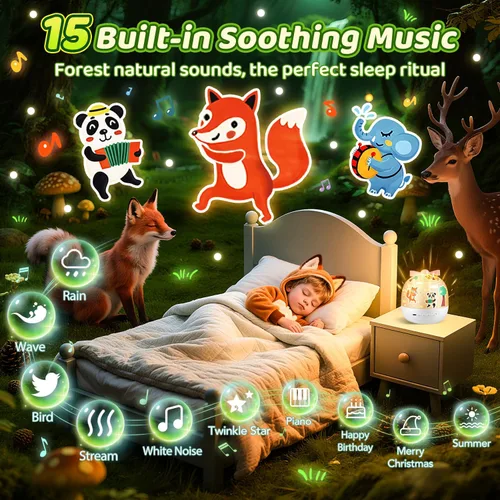 Vista 9 de 【PAQUETE DE REGALO】Regalos de unicornio para niñas, luz nocturna con 15 películas + 10 músicas con sonidos relajantes, máquina de proyección