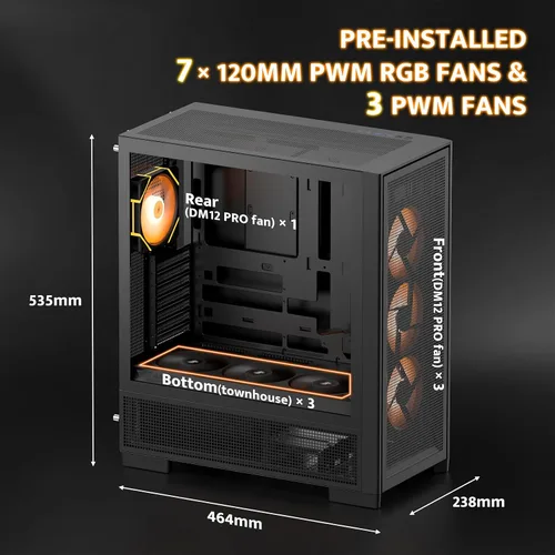 Vista 3 de darkFlash AIR NOVA - Funda para PC E-ATX de torre completa, funda para juegos ventilada de seis caras, radiador de hasta 16.535 in, montaje vertical