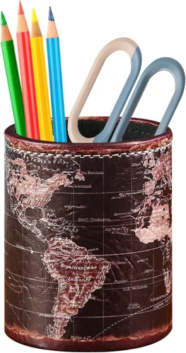 Vista 9 de PH46 - Portalápices de mapa del mundo negro para escritorio, taza de lápiz de piel sintética, soporte para bolígrafo de globo para escritorio