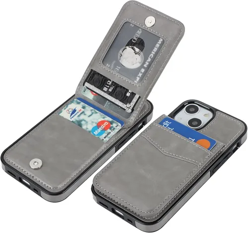 Vista 12 de KIHUWEY Funda compatible con iPhone 13 Mini con soporte para tarjeta de crédito, cierre magnético de cuero de alta calidad, resistente funda Negro