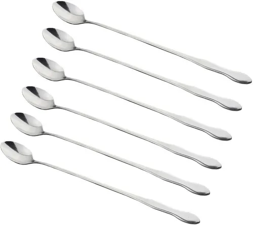 Vista 10 de SellerWay Cuchara de mango largo, cucharadita de acero inoxidable helado de 10 pulgadas para mezclar, té, batido, café, 3 formas diferentes