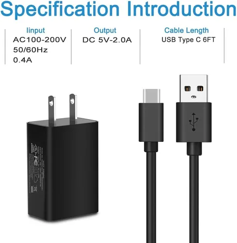 Vista 2 de Adaptador de CA Cable de carga USB para JBL Charge 4, Charge 5, Flip 5, JR-POP, Endurance Peak Speaker Auriculares con cargador de pared USB C de 6