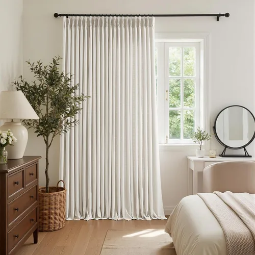 Vista 54 de TWODRAPES Juego de 2 paneles de cortinas plisadas de lino de 96 pulgadas de Avena