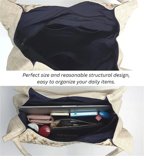 Vista 6 de HCRAFT Embroidered Handbags for Women, Large Beads Flower Shoulder Tote Bag with Zipper Fabric Hobo Bags, Mother's Day Bag