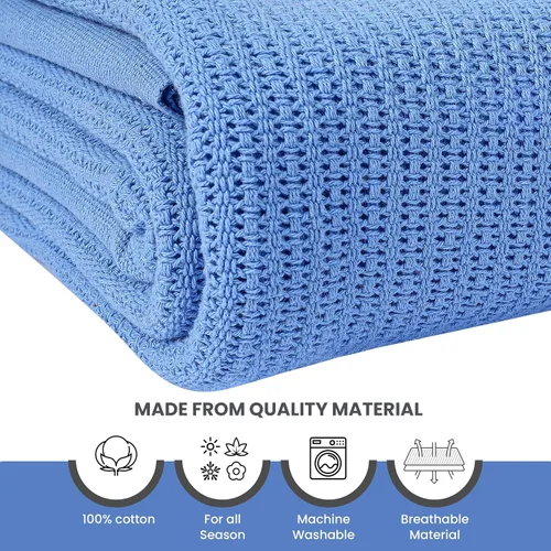 Vista 6 de Linteum Textile - Manta térmica de hospital de 66 x 90 pulgadas, 100 % algodón, transpirable, suave y acogedora, con diseño de célula abierta