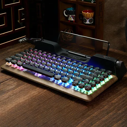 Vista 5 de 7KEYS Teclado mecánico retro para juegos de máquina de escribir, teclado de computadora de estilo vintage con Bluetooth inalámbrico