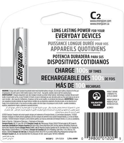 Vista 7 de Energizer Pilas recargables C, Batería recargable C precargada, 2
