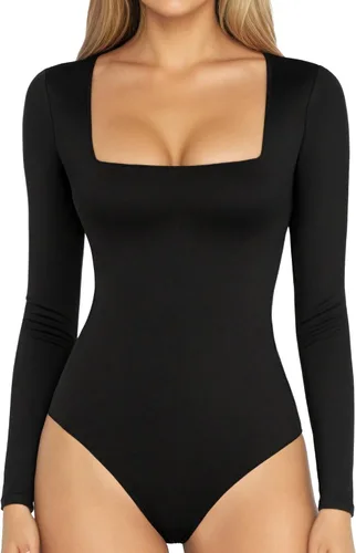 Vista 161 de MANGOPOP - Body de manga corta con cuello cuadrado para mujer