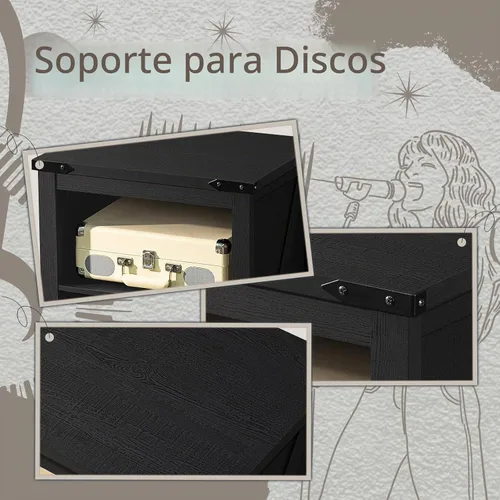 Vista 7 de Joaxswe - Soporte para tocadiscos con almacenamiento para discos de vinilo, mesa para tocadiscos color negro que sostiene hasta 160 álbumes