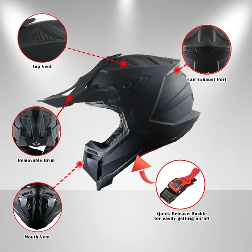 Vista 3 de 1Storm - Casco de motocross para adulto ATV Dirt Bike BMX MX de estilo de pista en montaña JH601; de fibra de carbono negro