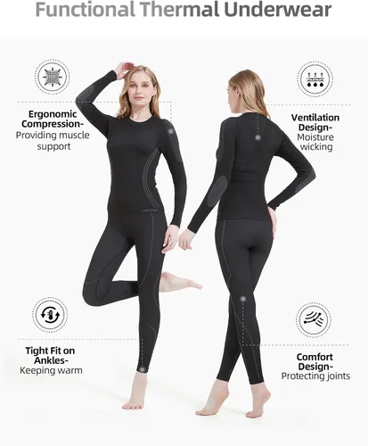 Vista 2 de NOOYME Ropa interior térmica para mujer, capa base, clima frío, pantalones largos para mujer
