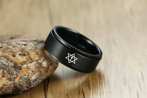 Vista 4 de Anillo giratorio de acero inoxidable con estrella de David Magen David para hombre y mujer, diseño de estrella de David, tamaño 7-12