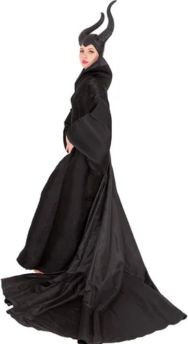 Vista 2 de miccostumes Disfraz de reina malvada para mujer, vestido negro Dolman con tocado con cuernos
