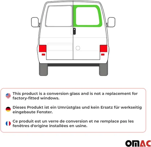 Vista 2 de OMAC Cristal de ventana para Volkswagen Eurovan 1992-2003 Barn Puerta Derecha L1 L2 Negro