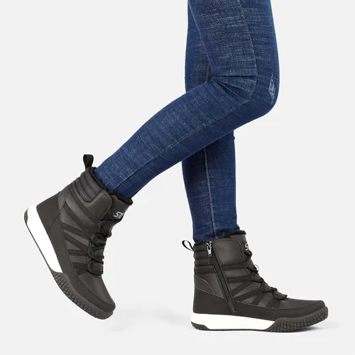 Vista 2 de STQ Botas de invierno para caminar para mujer, con cremallera, ligeras, acogedoras, botines con cordones