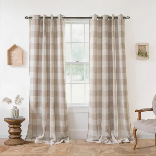 Vista 22 de Cortinas de cuadros de búfalo DriftAway a cuadros negro y blanco extralargas con tratamiento ojo de sargento para dormitorio y sala de estar