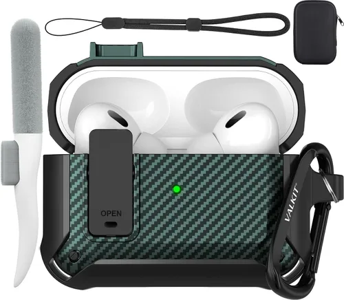 Vista 44 de Valkit Funda para Airpods Pro 2 con cerradura, funda militar de cuerpo completo para AirPod Pro rígida con llavero, funda para Airpods Pro de 2ª/1ª
