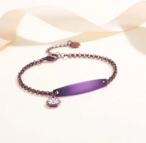 Vista 9 de LinnaLove - Pulsera de identificación de alerta médica con cadena Rolo simple pregrabada para mujer