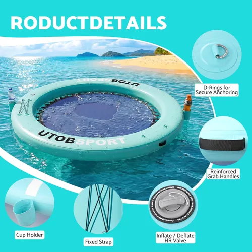 Vista 11 de Inflatable Water Hammock Floating Dock 8FT / 10FT Water Floating Island Raft for Lake Boat Pool Ocean Adults Kids, with W/Cupholder & Pump