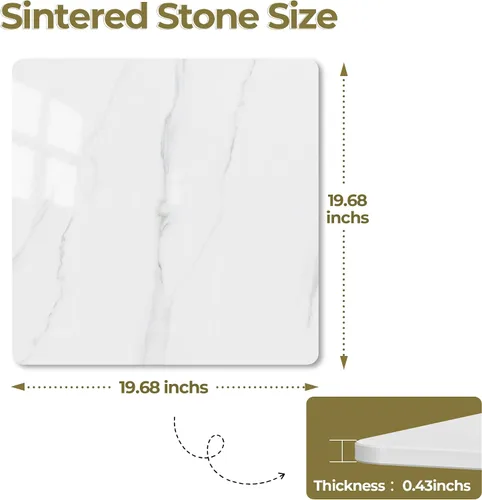 Vista 3 de Square Table Top, 19.6” White Sintered Stone Tabletop, DIY Replacement & Cover Marble Desktop, Scratch & Wear Resistant, Suitable for Indoor &