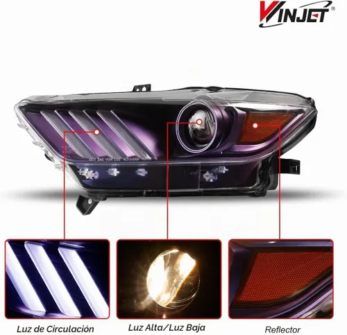 Vista 2 de Conjunto de faros LED para Ford Mustang Coupé y Convertible 2015-2017 Azul púrpura