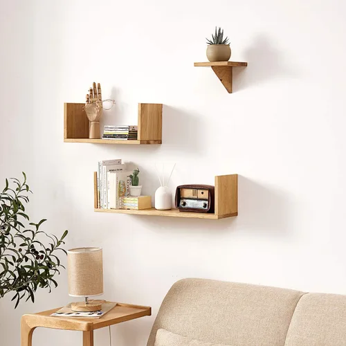 Vista 2 de HOMWOO Estante flotante, estante flotante de madera maciza de roble de grado FAS en forma de U, estantes de pared flotantes para dormitorio, sala