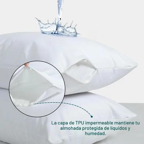 Vista 3 de Protectores de almohada impermeables con cremallera, tamaño Queen, paquete de 2 fundas protectoras de almohada con cremallera, fundas protectoras
