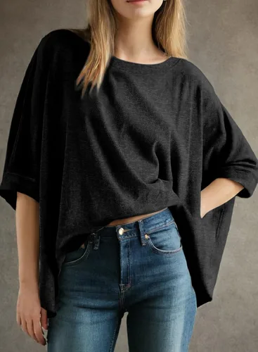 Vista 2 de Dokotoo -Camisetas de verano para mujer, color liso, holgadas, de gran tamaño, básicas