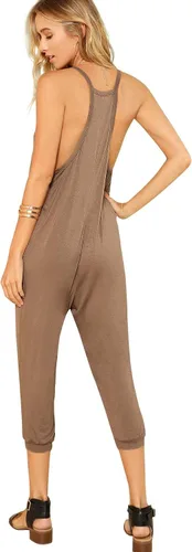 Vista 2 de DIDK - Enterizo para mujer con cuello en V, tirantes delgados, piernas holgadas